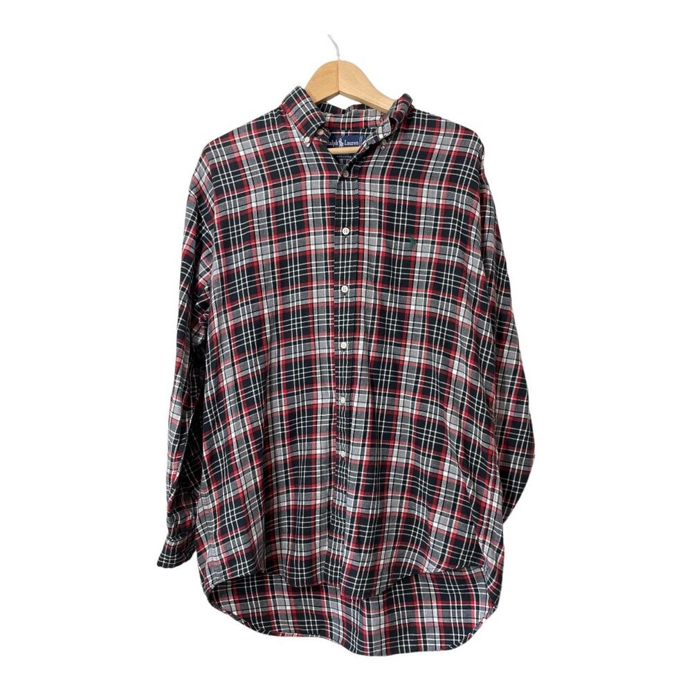 Ralph Lauren Polo Black Plaid Button Up Shirt Mens Red Blaire Medium Cotton